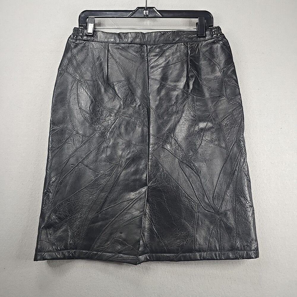 Vintage 80s Santa Cruz Women's Sz M Black Patchwork Leather Short Skirt - Picture 5 of 8